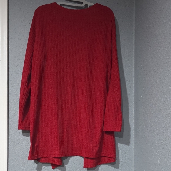Women's Red Open Front Sweater - Picture 4 of 7